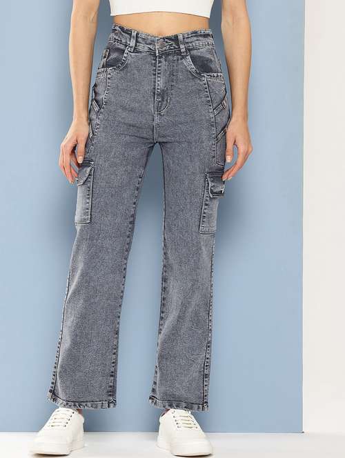 women solid high rise denim cargo - 21880966 - Very Small Image - 1