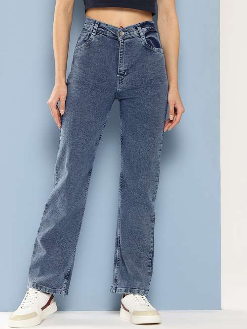 women solid high rise straight fit jean - 21880979 - Very Small Image - 1