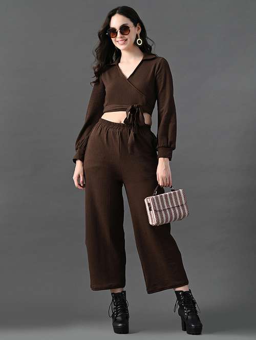 women solid wrap top and trouser co-ord set - 21899186 - Very Small Image - 1