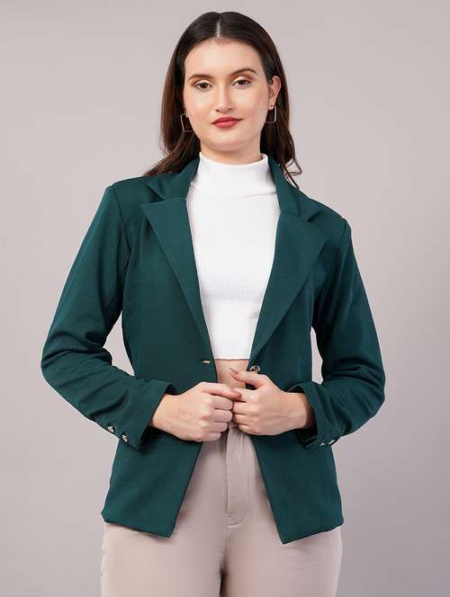 women solid long sleeves single breasted blazer - 21905171 - Very Small Image - 1