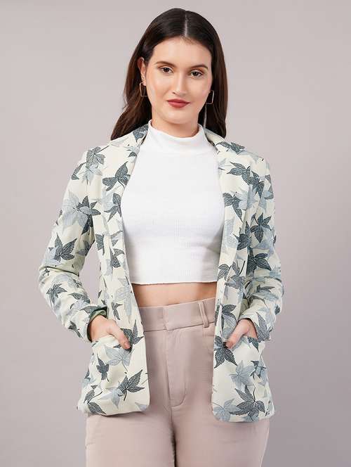 women printed long sleeves single breasted blazer - 21905176 - Very Small Image - 1