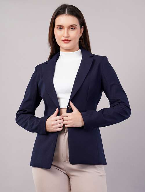 women solid long sleeves single breasted blazer - 21905180 - Very Small Image - 1