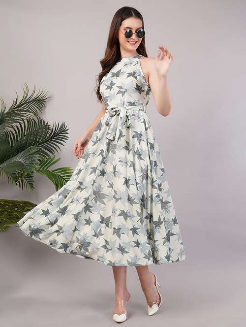 women printed halter neck fit & flared dress - 21905216 - Very Small Image - 1