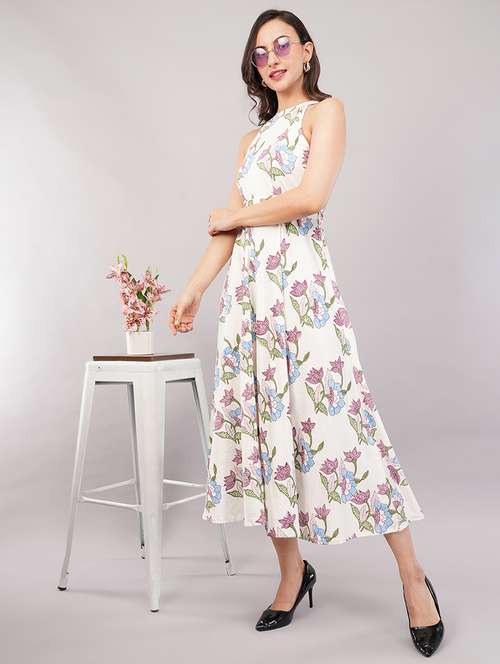 women printed halter neck fit & flare dress - 21905225 - Very Small Image - 1