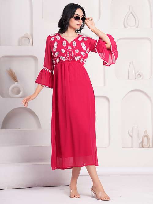 women embroidered bell sleeve a-line ethnic dress - 21908180 - Very Small Image - 1