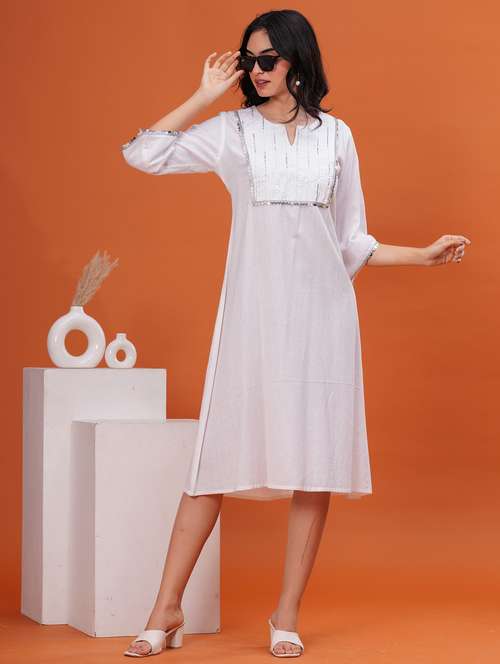 women white three quarter sleeve a-line dress - 21908197 - Very Small Image - 1