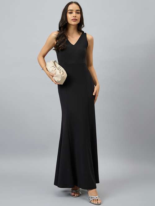 women black solid sleeveless a-line maxi dress - 21909249 - Very Small Image - 1