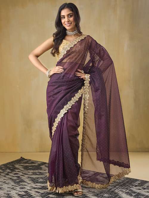 women solid with work ready to wear saree with blouse - 21911896 - Very Small Image - 1