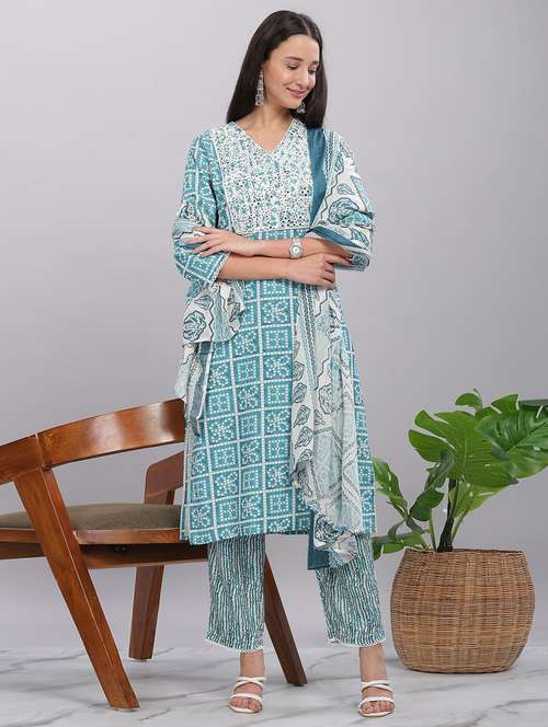 women three quarter sleeve kurta pant with dupatta set - 21916650 - Very Small Image - 1