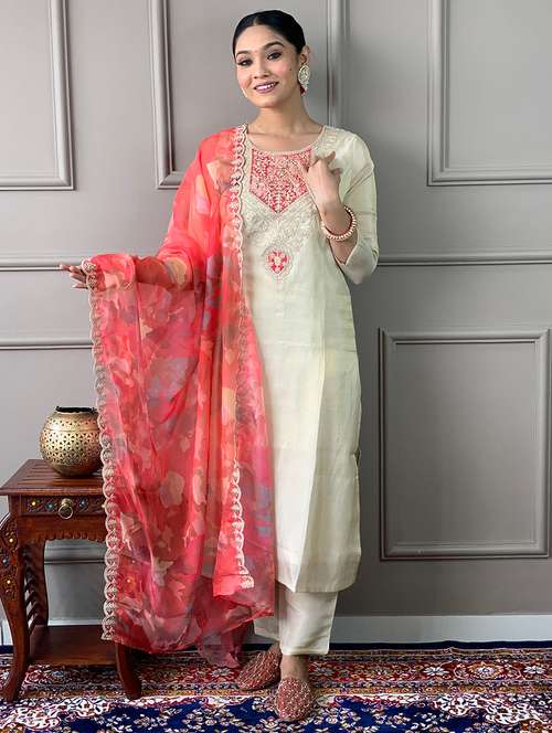women three quarter sleeve kurta pant with dupatta set - 21917192 - Very Small Image - 1