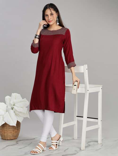 women three quarter sleeve straight kurta - 21917816 - Very Small Image - 1