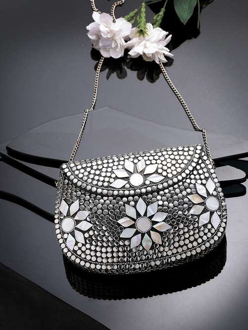 women mirror worked clutch with detachable sling chain - 21918665 - Very Small Image - 1