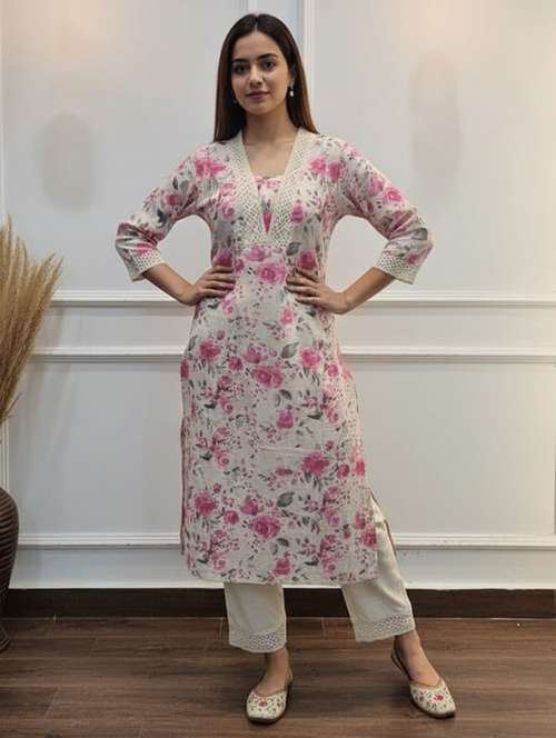 women floral three quarter sleeve kurta palazzo set - 21922366 - Very Small Image - 1