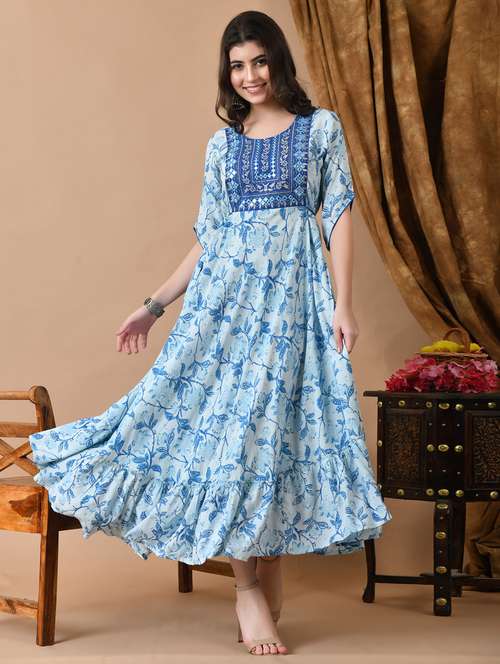 women embroidered three quarter sleeve ethnic dress - 21924910 - Very Small Image - 1