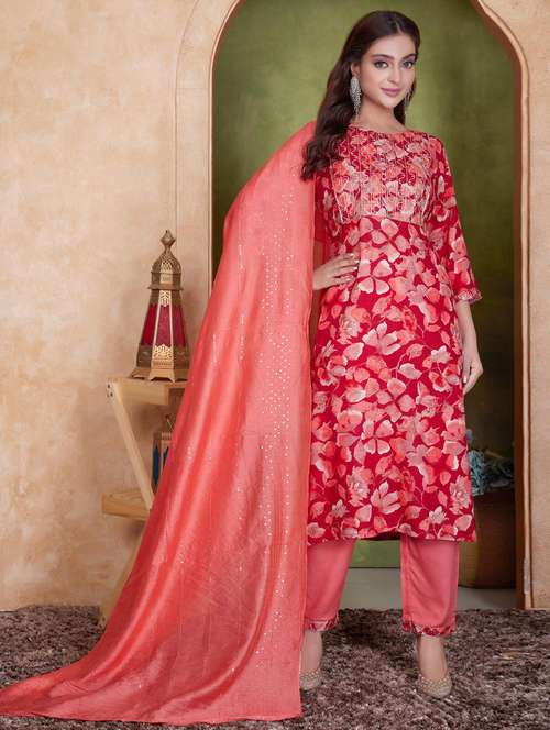 women three quarter sleeve kurta pant with dupatta set - 21925216 - Very Small Image - 1