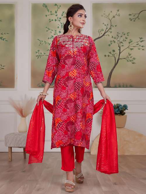 women three quarter sleeve kurta pant with dupatta set - 21925224 - Very Small Image - 1