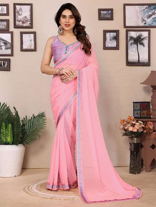women solid with bordered saree with blouse - 21925872 - Very Small Image - 1