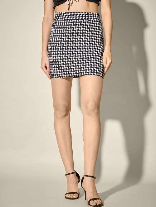 women houndstooth print high rise bodycon skirt - 21926637 - Very Small Image - 1
