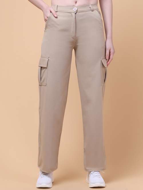 women beige solid mid rise cargo - 21931400 - Very Small Image - 1