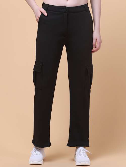 women black solid mid rise cargo - 21931402 - Very Small Image - 1