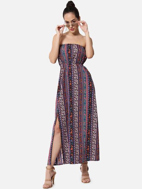 women printed sleeveless side slit tube dress - 21931422 - Very Small Image - 1