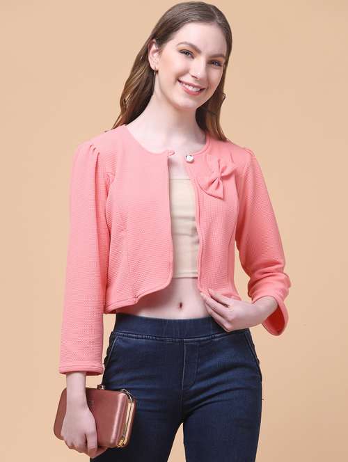 women solid long sleeve crop shrug - 21931718 - Very Small Image - 1