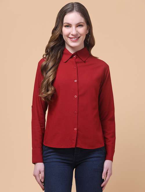 women solid collared long sleeve shirt - 21931962 - Very Small Image - 1