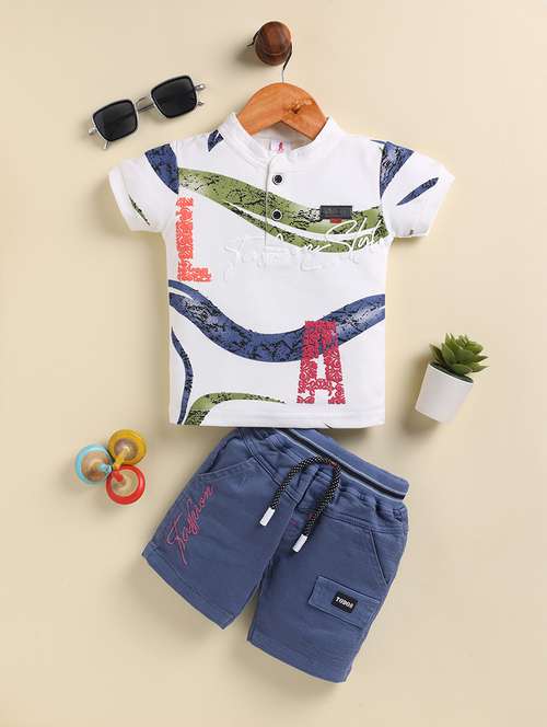 boys printed t-shirt & short co-ord set - 21931998 - Very Small Image - 1