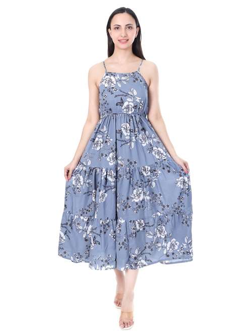 women floral print shoulder strap tiered dress - 21932757 - Very Small Image - 1