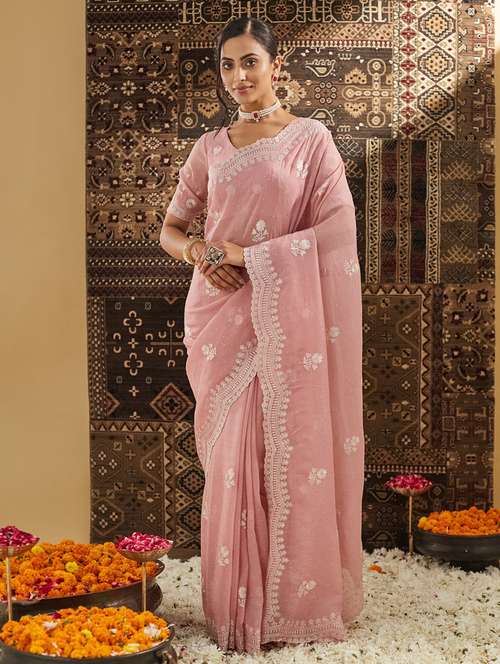 women solid with work embroidered saree with blouse - 21939007 - Very Small Image - 1