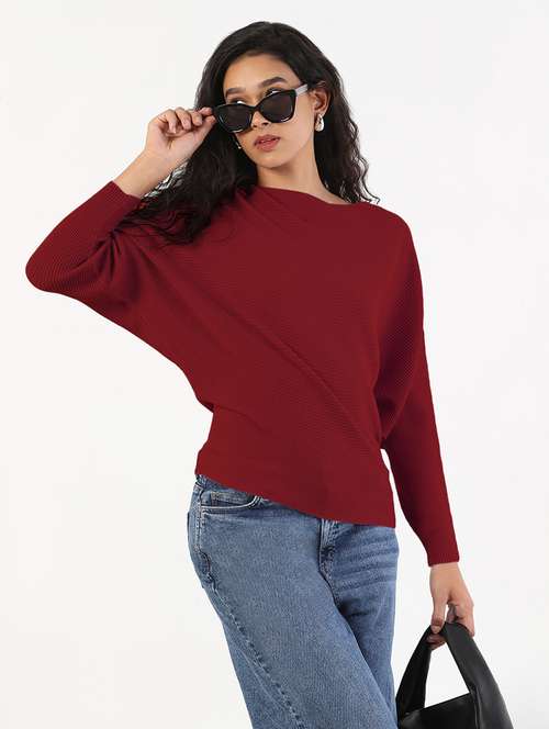 women maroon solid long sleeve regular pullover - 21941972 - Very Small Image - 1