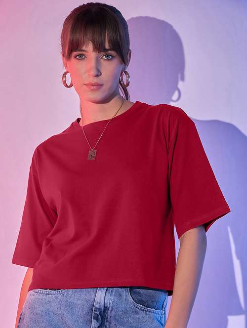 women solid short sleeve crop t-shirt - 21946809 - Very Small Image - 1