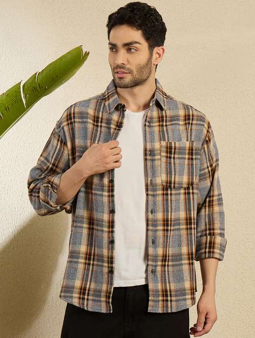 men checkered long sleeve oversized casual shirt - 21949182 - Very Small Image - 1