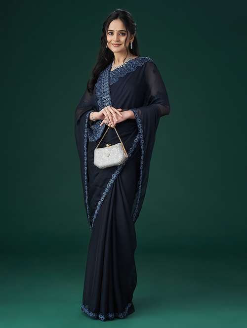 women solid with bordered saree with blouse - 21949589 - Very Small Image - 1