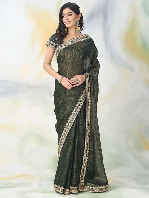 women solid with bordered saree with blouse - 21949592 - Very Small Image - 1