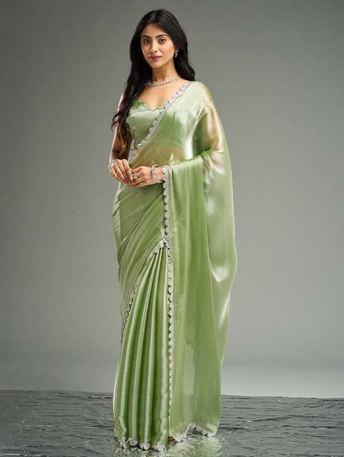 women solid embellished bordered saree with blouse - 21949604 - Very Small Image - 1
