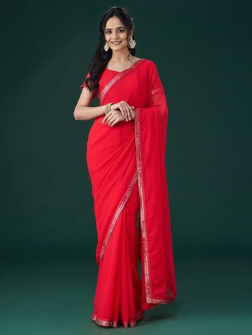 women solid with bordered saree with blouse - 21949699 - Very Small Image - 1