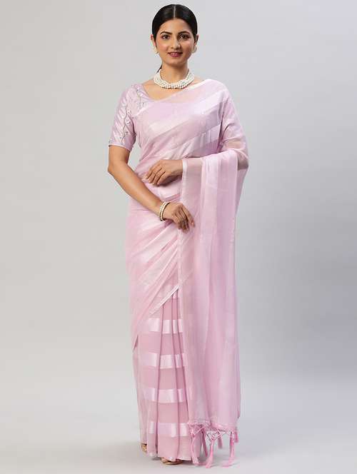 women pink striped saree with blouse - 21949725 - Very Small Image - 1