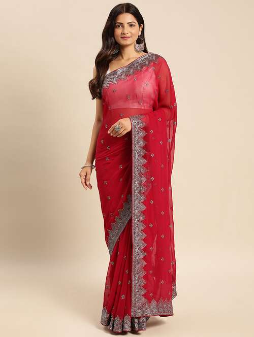 women solid with work embroidered saree with blouse - 21949732 - Very Small Image - 1
