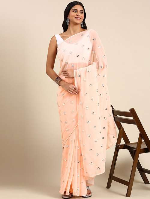 women solid with work embroidered saree with blouse - 21949734 - Very Small Image - 1