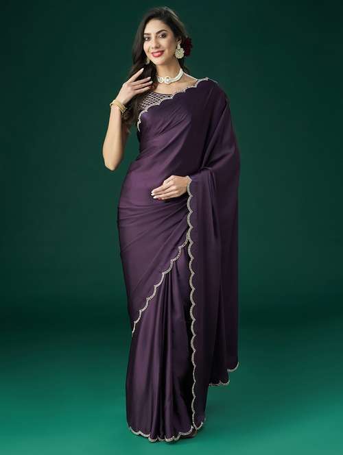 women solid embellished bordered saree with blouse - 21949768 - Very Small Image - 1