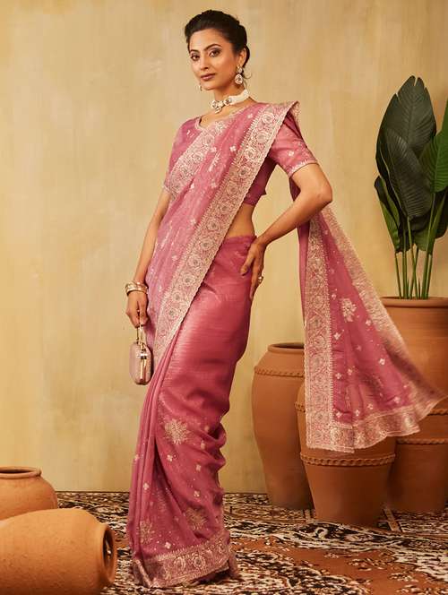 women solid with work embroidered saree with blouse - 21949785 - Very Small Image - 1