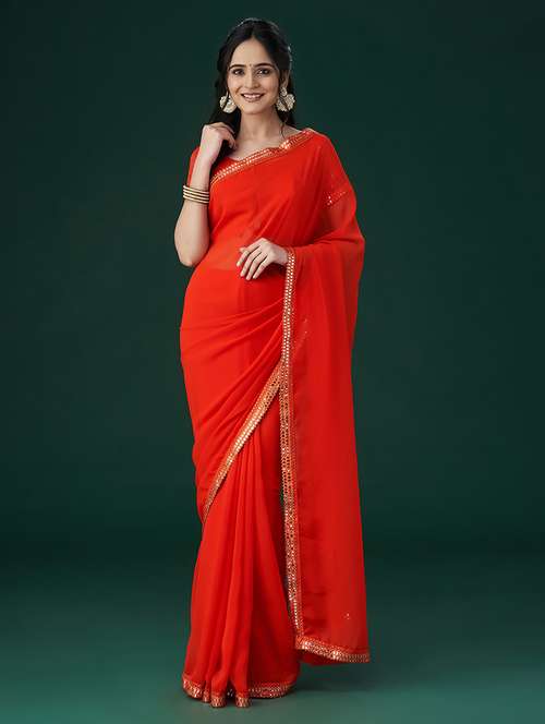 women solid with bordered saree with blouse - 21949789 - Very Small Image - 1