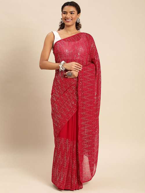 women solid with work embellished saree with blouse - 21949817 - Very Small Image - 1