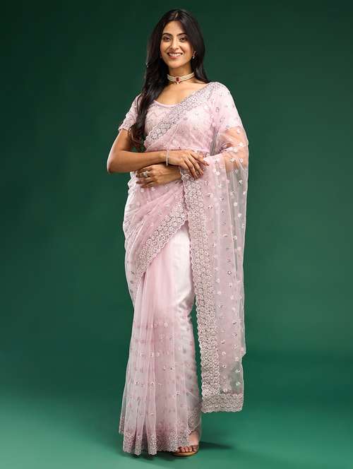 women solid with work embellished saree with blouse - 21949859 - Very Small Image - 1