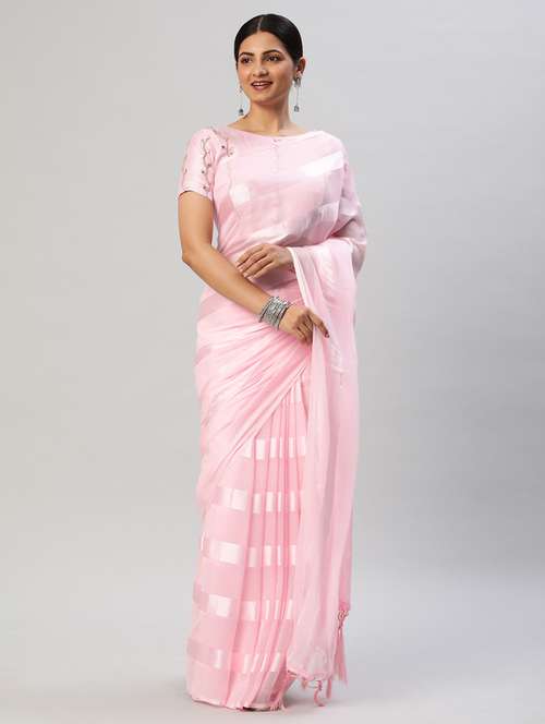 women pink striped saree with blouse - 21949863 - Very Small Image - 1