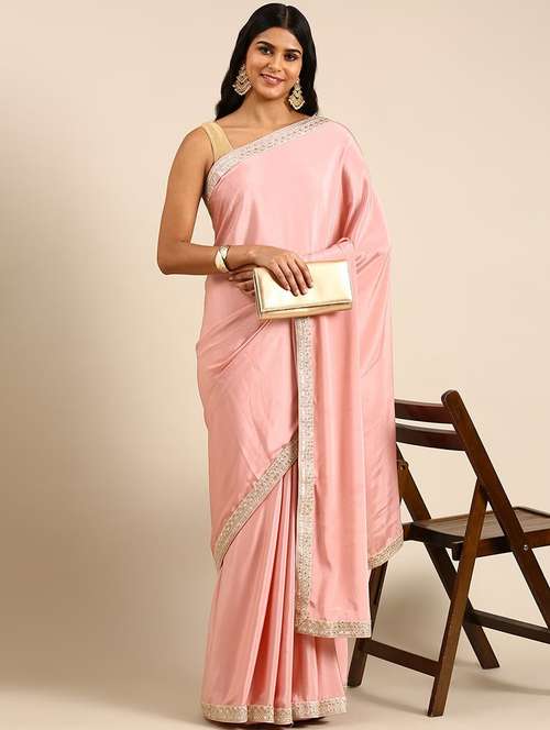 women solid with bordered saree with blouse - 21949873 - Very Small Image - 1