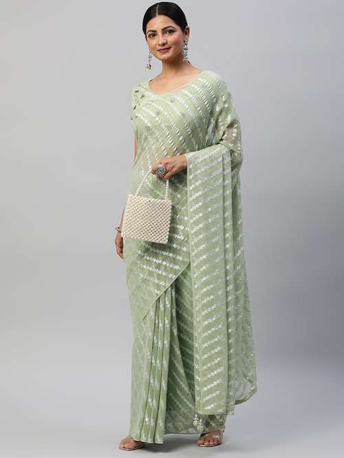 women solid with work embroidered saree with blouse - 21949944 - Very Small Image - 1