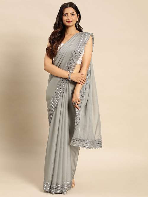 women solid with bordered saree with blouse - 21949988 - Very Small Image - 1