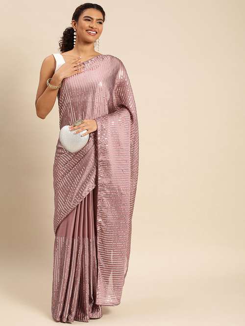 women solid with work embellished saree with blouse - 21949991 - Very Small Image - 1